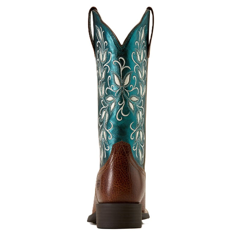 Ariat Women's Round Up Holly Wide Square Toe Western Boot - Metallic Sea - 10074373