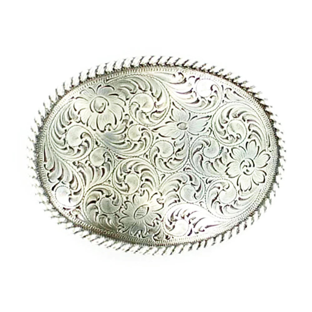Oval Rope Edge Floral Scroll Buckle