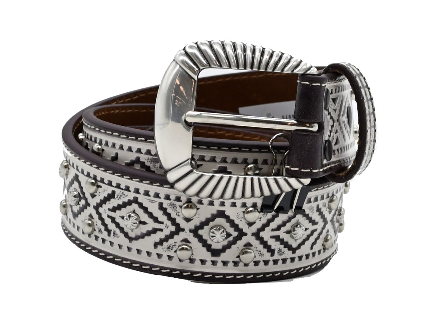 Southwestern Stud Accent White Ladies Belt 1 1/2" - A1565905