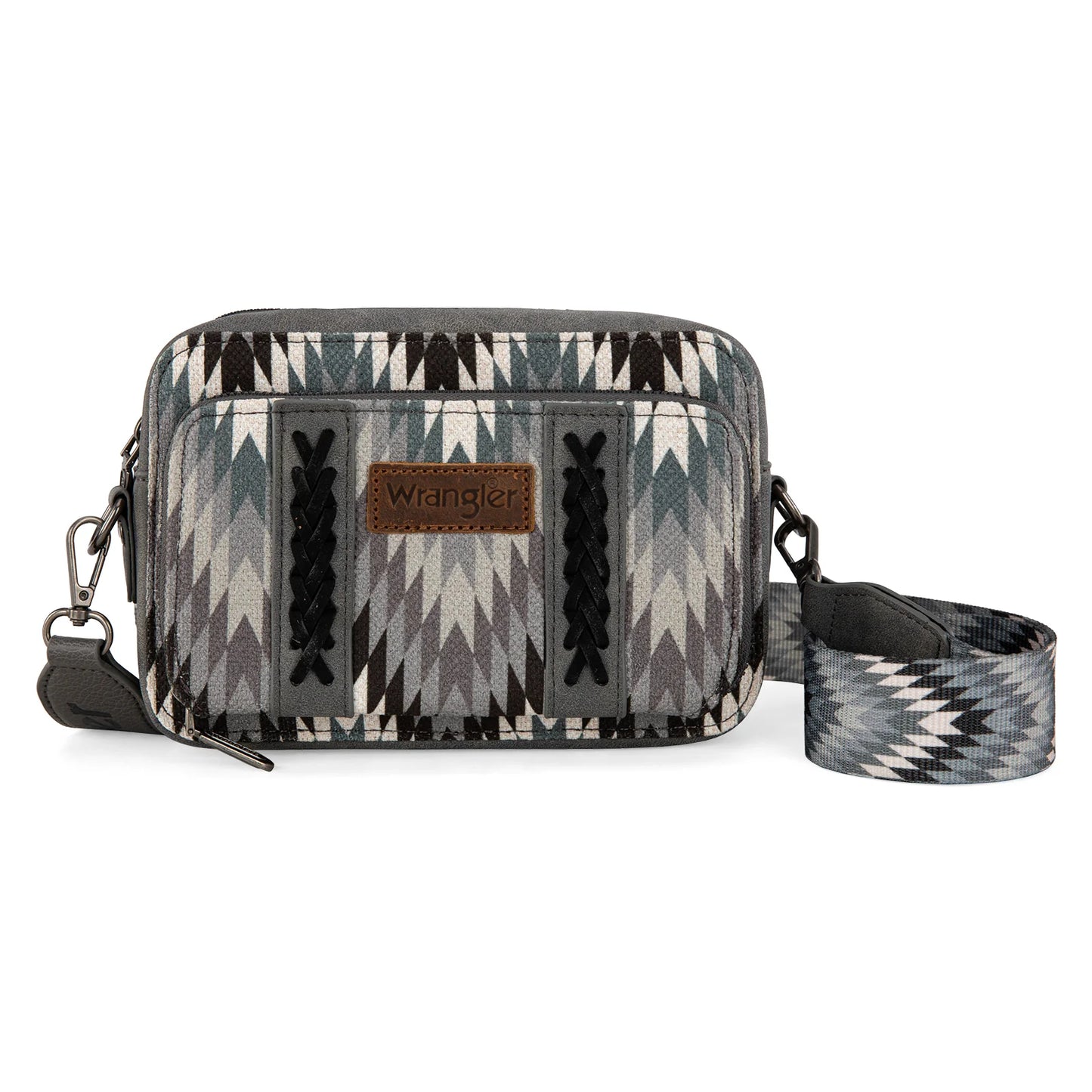 Wrangler Southwestern Pattern Dual Sided Print Crossbody Purse With Wallet Compartment - Grey - WG2211-3003GY