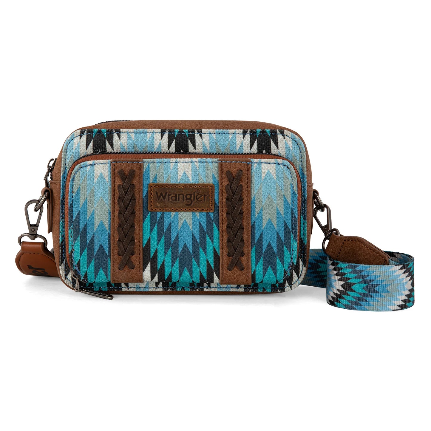 Wrangler Southwestern Pattern Dual Sided Print Crossbody Purse With Wallet Compartment - Jean - WG2211-3003JN