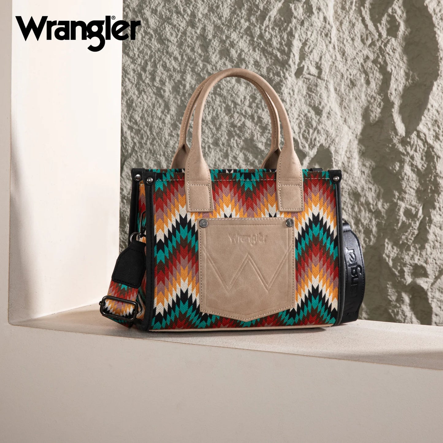 Wrangler Southwestern Pattern Dual Sided Print Tote/Crossbody - Black - WG2211-8120SBK
