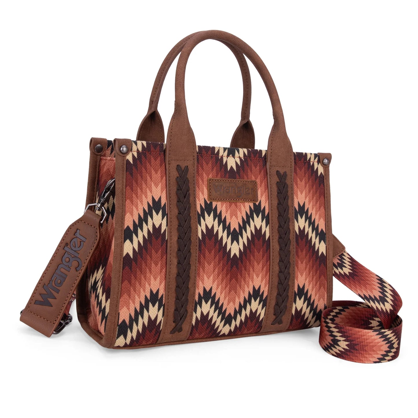 Wrangler Southwestern Pattern Dual Sided Print Tote/Crossbody - BROWN - WG2211-8120SBR