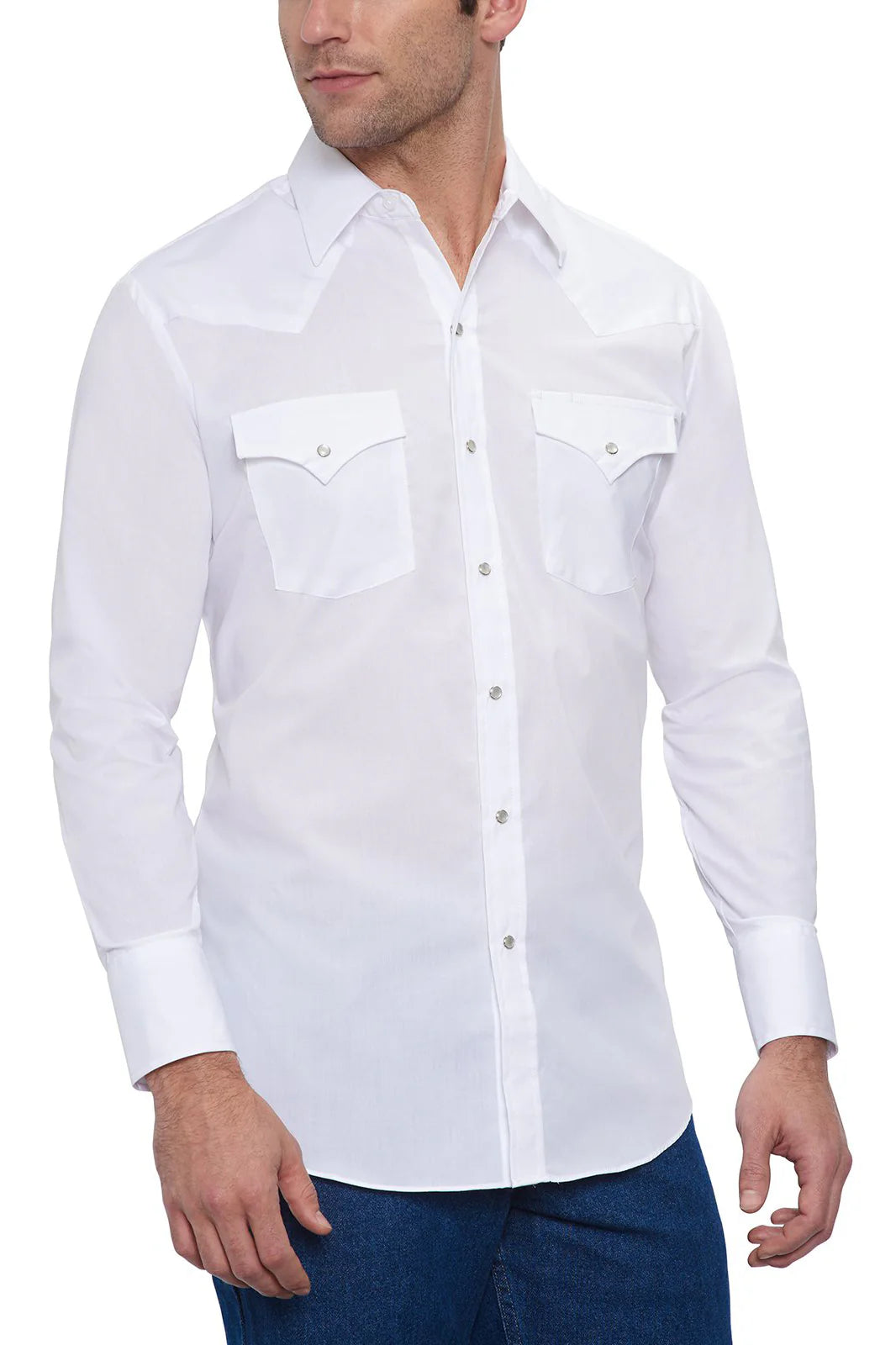 Long Sleeve Pearl Snap Classic Solid White - 15201905-01