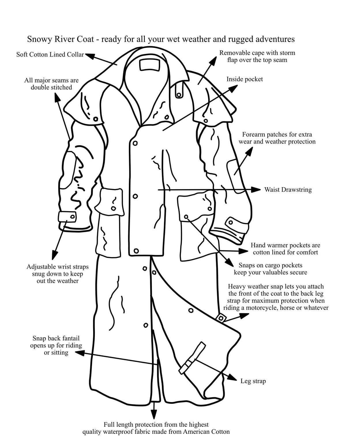 Outback Duster Riding Coat Long Black