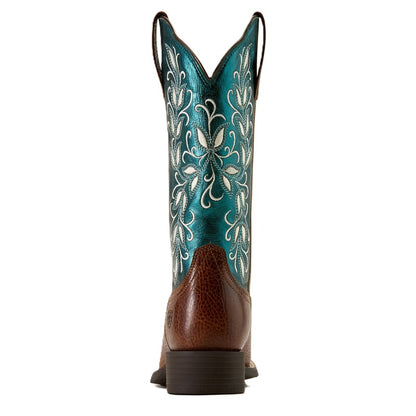 Ariat Women's Round Up Holly Wide Square Toe Western Boot - Metallic Sea - 10074373