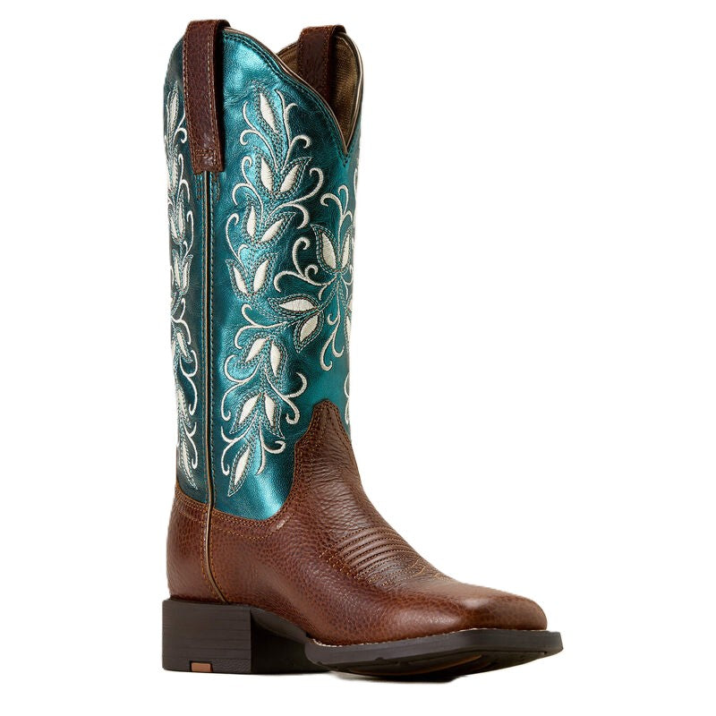 Ariat Women's Round Up Holly Wide Square Toe Western Boot - Metallic Sea - 10074373