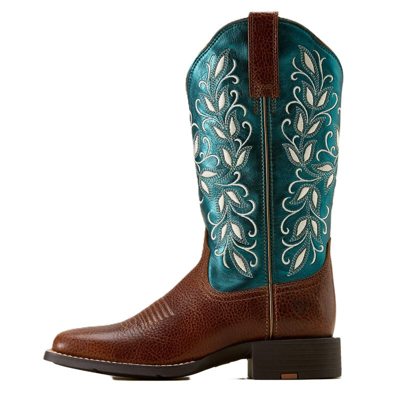 Ariat Women's Round Up Holly Wide Square Toe Western Boot - Metallic Sea - 10074373