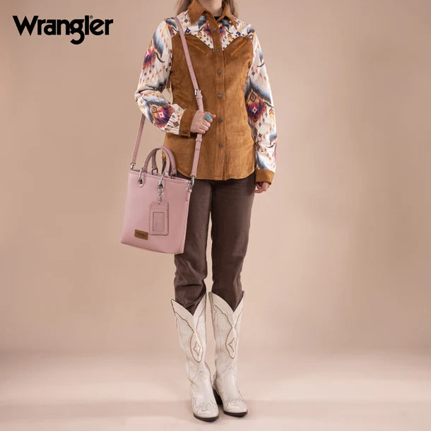 Wrangler Top Handle Tote/Crossbody Detachable Key Ring Card Holder - Pink - WG188-8312PK