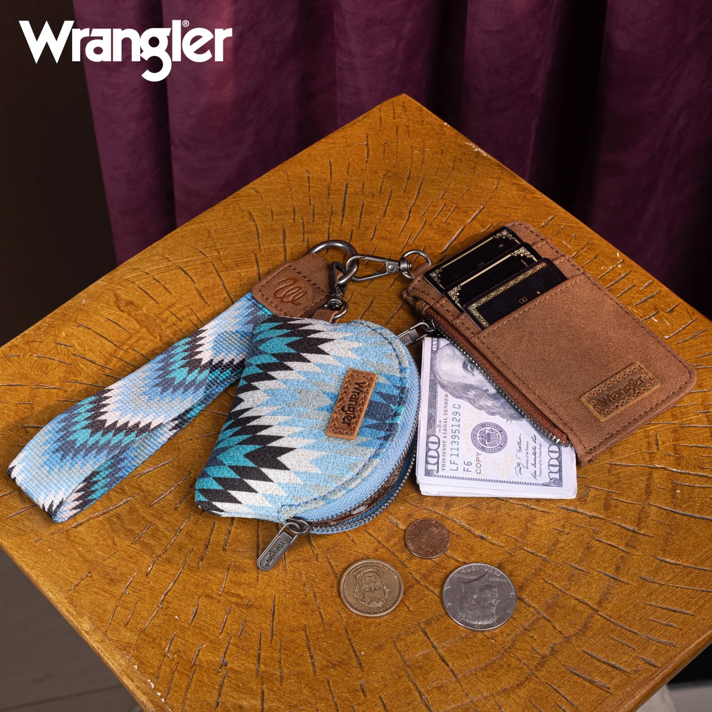 Wrangler Southwestern Art Print Dual Pouch Wristlet