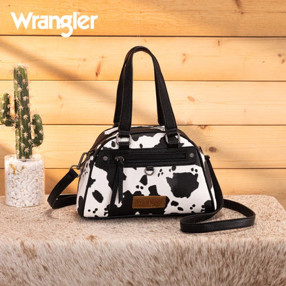 Wrangler Cow Print Satchel/Crossbody Bag - Black - WG399-5112BK-COW