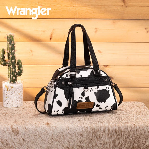 Wrangler Cow Print Satchel/Crossbody Bag - Black - WG399-5112BK-COW