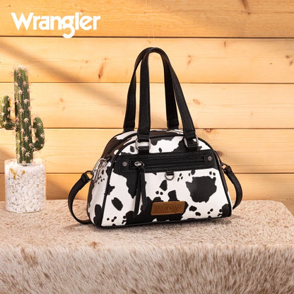 Wrangler Cow Print Satchel/Crossbody Bag - Black - WG399-5112BK-COW