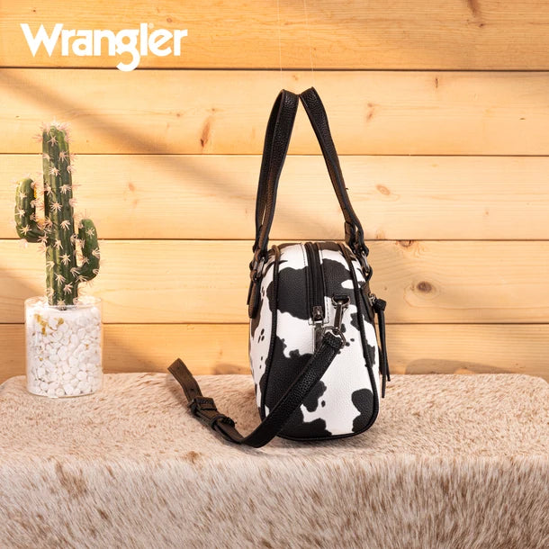 Wrangler Cow Print Satchel/Crossbody Bag - Black - WG399-5112BK-COW