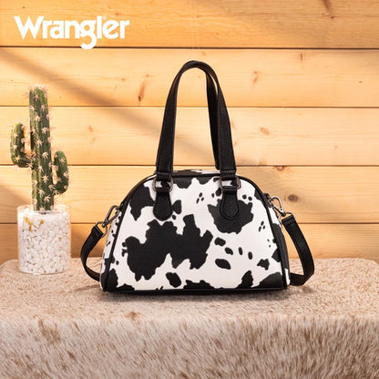 Wrangler Cow Print Satchel/Crossbody Bag - Black - WG399-5112BK-COW