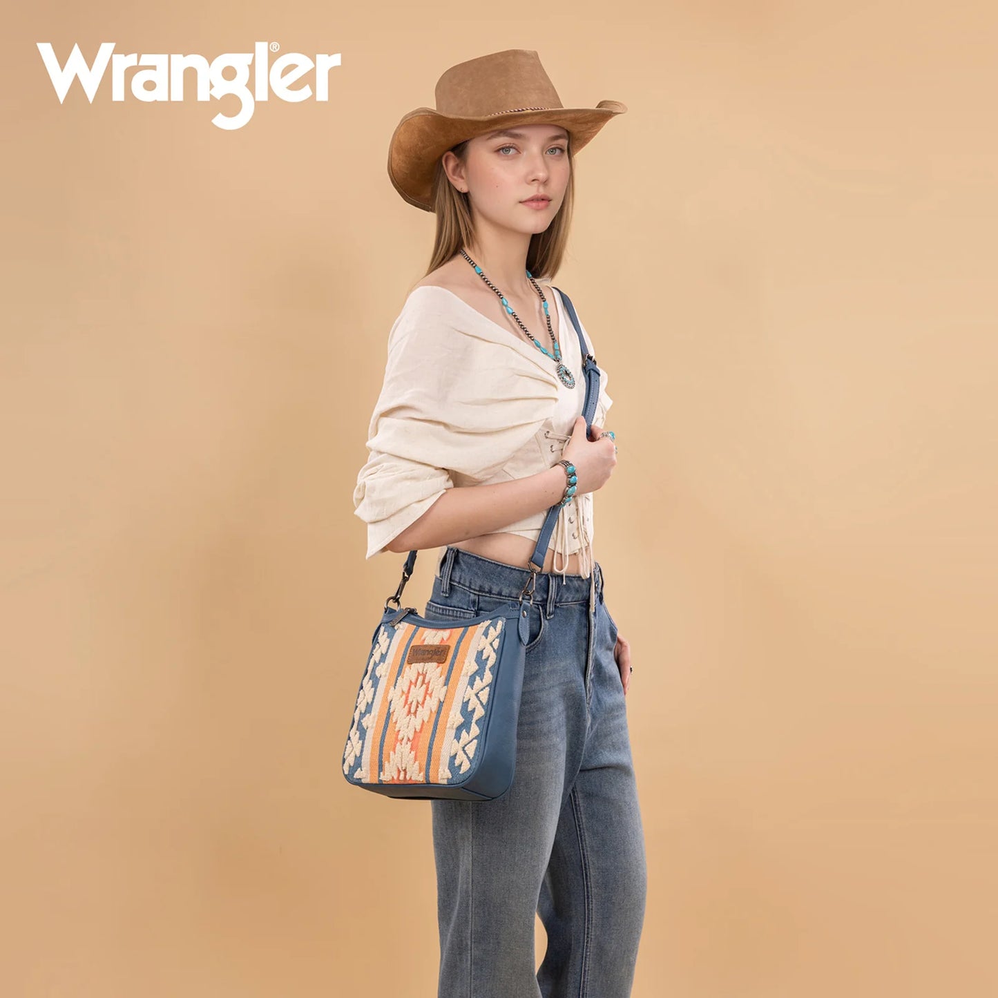 Wrangler Sherpa Aztec Canvas Crossbody - Jean - WG275-2003JN