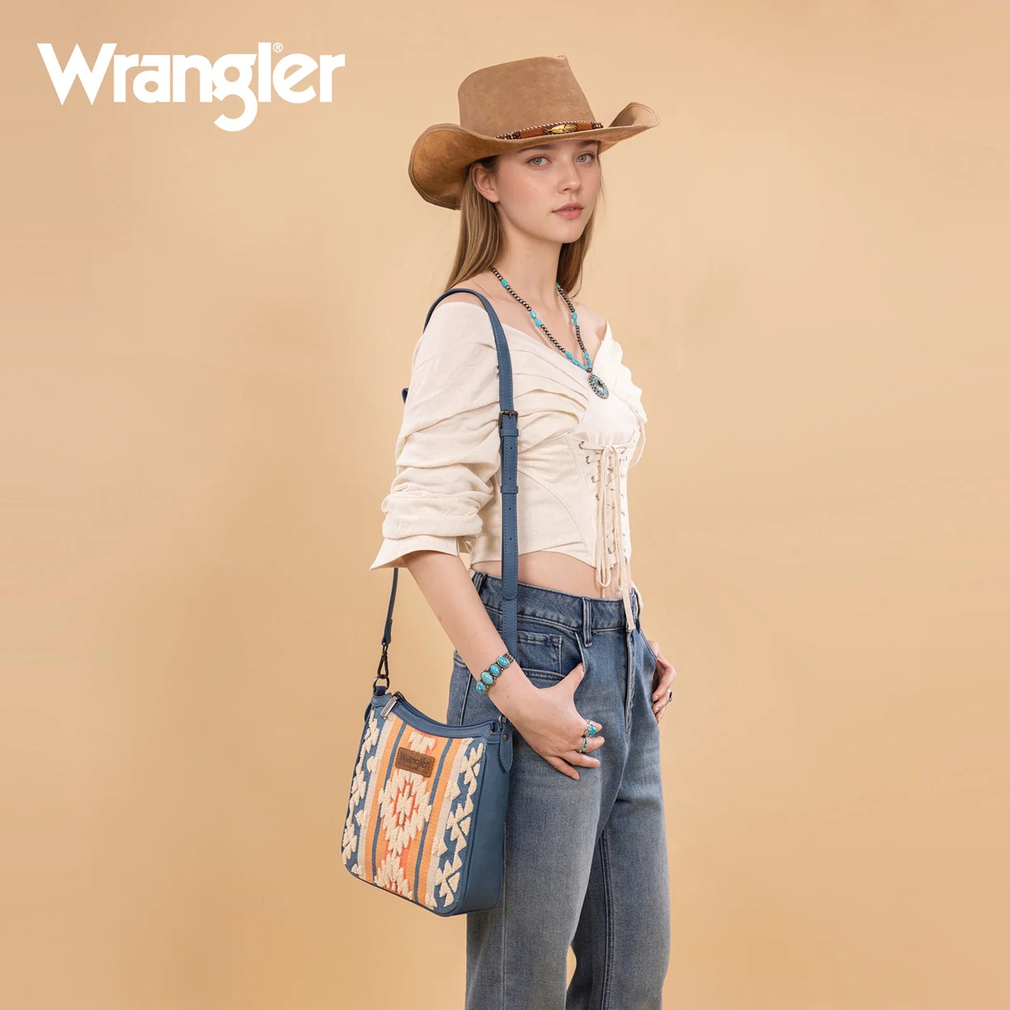 Wrangler Sherpa Aztec Canvas Crossbody - Jean - WG275-2003JN