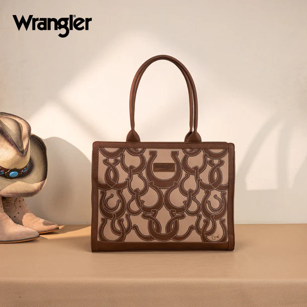 Wrangler Horseshoe Cutout Carry-All Large Tote Bag - Brown - WG292-8110BR
