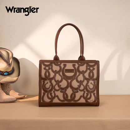 Wrangler Horseshoe Cutout Carry-All Large Tote Bag - Brown - WG292-8110BR