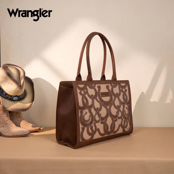 Wrangler Horseshoe Cutout Carry-All Large Tote Bag - Brown - WG292-8110BR