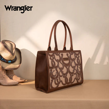 Wrangler Horseshoe Cutout Carry-All Large Tote Bag - Brown - WG292-8110BR
