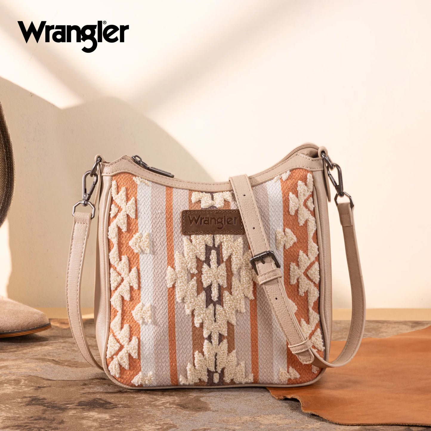 Wrangler Sherpa Aztec Canvas Crossbody - Tan - WG313-2003TN