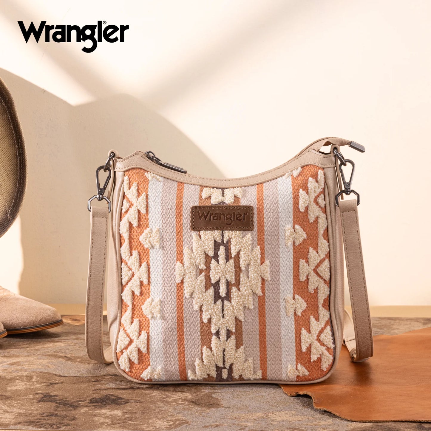 Wrangler Sherpa Aztec Canvas Crossbody - Tan - WG313-2003TN