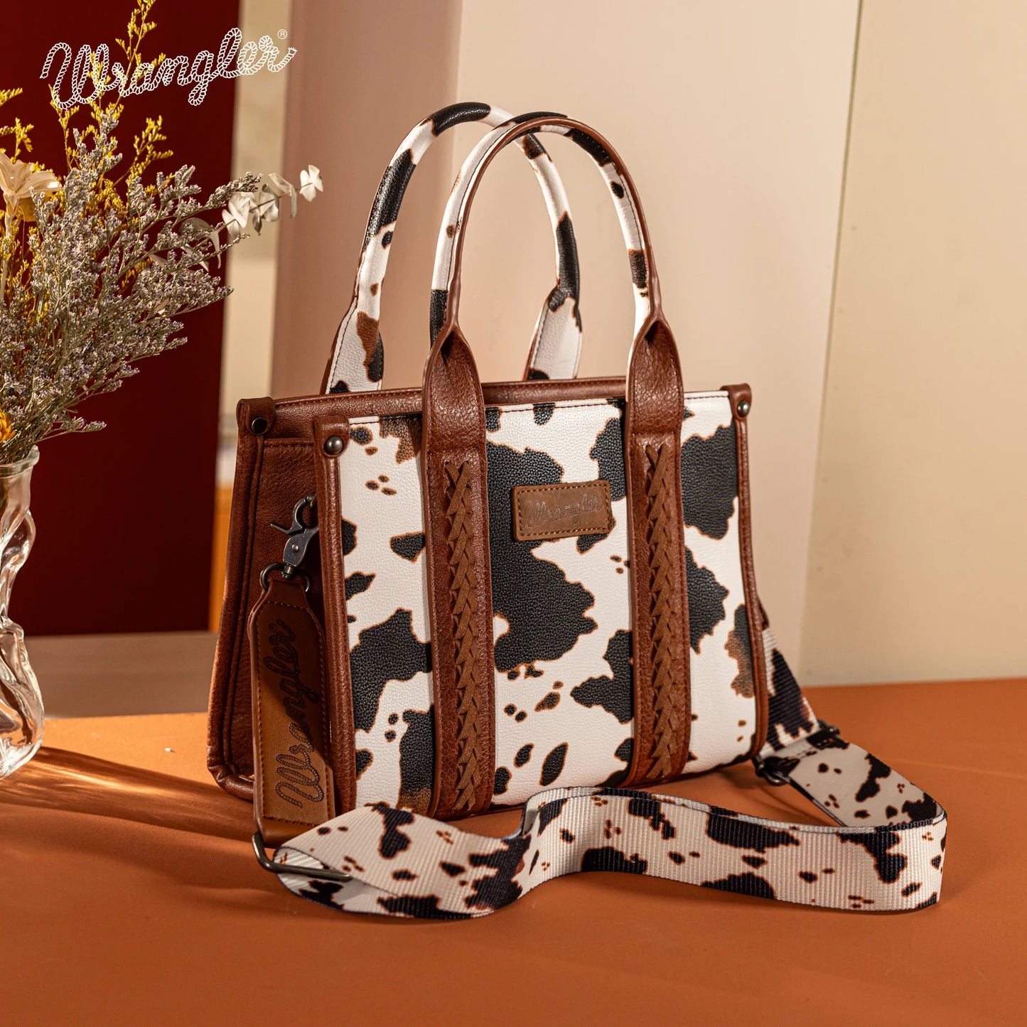 Wrangler Cow Print Concealed Carry Tote/Crossbody - Brown - WG133-8120SBR