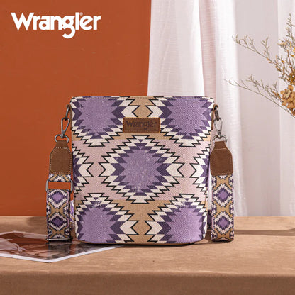 Wrangler Aztec Distressed Print Dual Sided Print Crossbody - Purple - WG221-8360