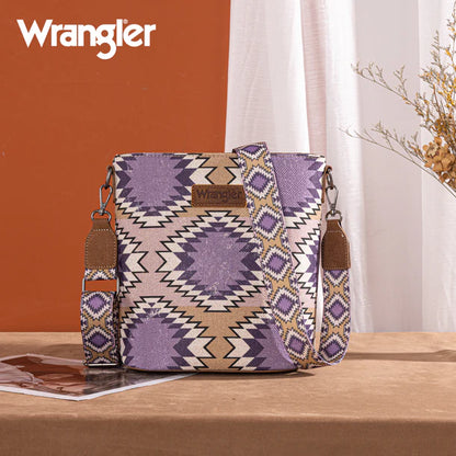 Wrangler Aztec Distressed Print Dual Sided Print Crossbody - Purple - WG221-8360