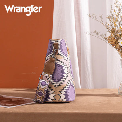 Wrangler Aztec Distressed Print Dual Sided Print Crossbody - Purple - WG221-8360
