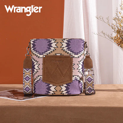 Wrangler Aztec Distressed Print Dual Sided Print Crossbody - Purple - WG221-8360