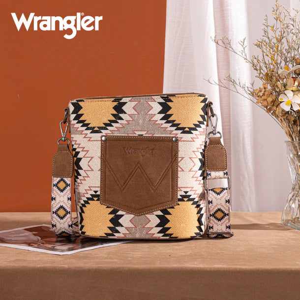 Wrangler Aztec Distressed Print Dual Sided Print Crossbody - Purple - WG221-8360