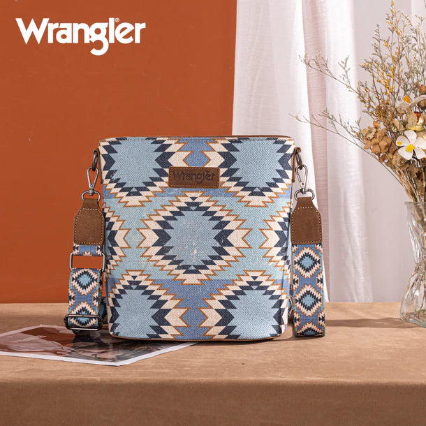 Wrangler Aztec Distressed Print Dual Sided Print Crossbody - Purple - WG221-8360