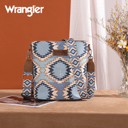 Wrangler Aztec Distressed Print Dual Sided Print Crossbody - Purple - WG221-8360
