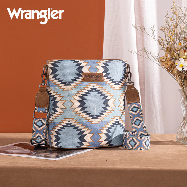 Wrangler Aztec Distressed Print Dual Sided Print Crossbody - Purple - WG221-8360