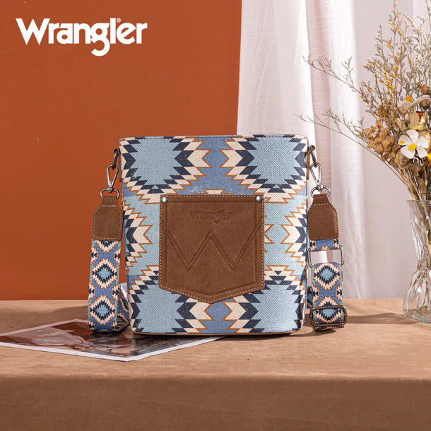 Wrangler Aztec Distressed Print Dual Sided Print Crossbody - Purple - WG221-8360