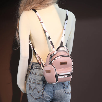 Wrangler Cow Print Trimmed Mini Backpack With Coin Pouch - Pink - WG102-8600PK