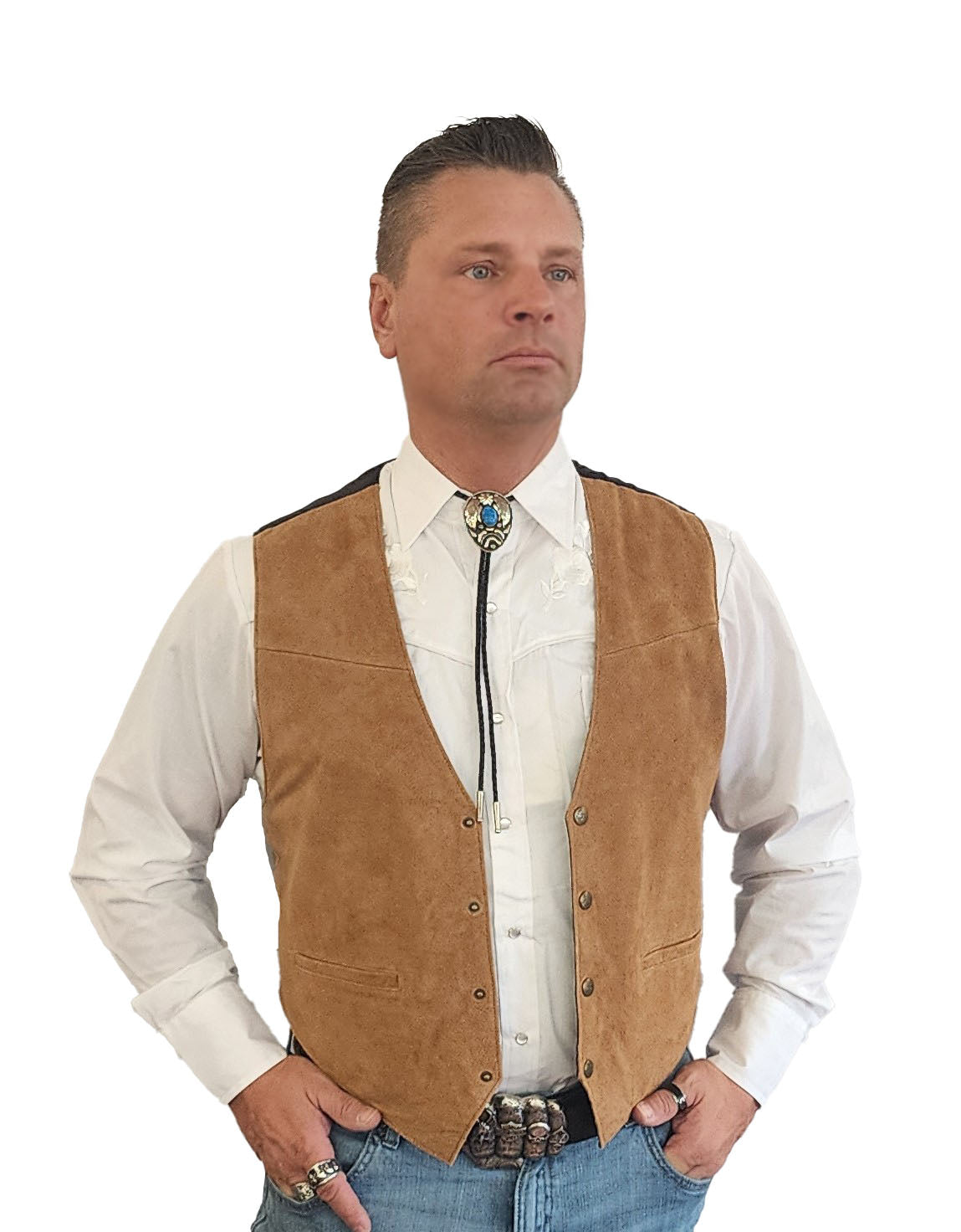 Boar Snap Suede Vest Tan