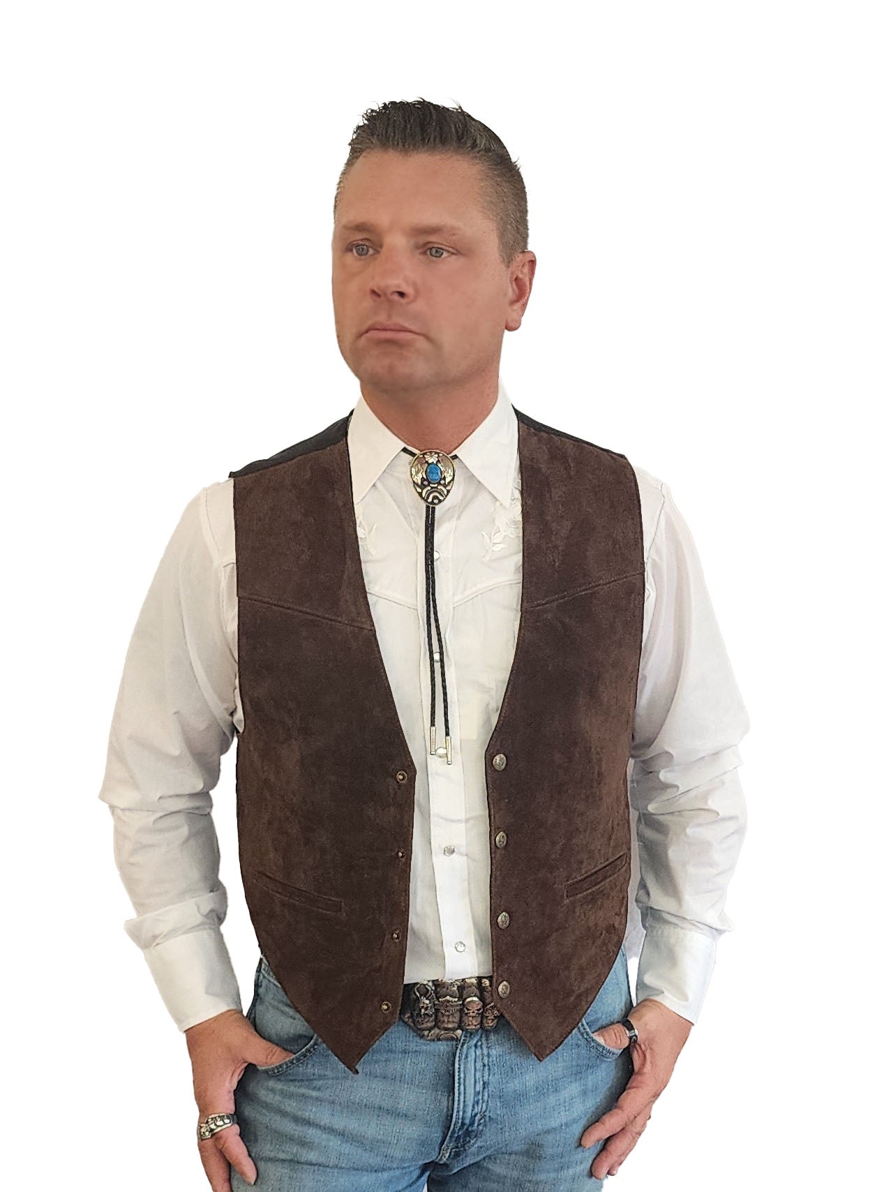 Boar Snap Suede Vest Brown