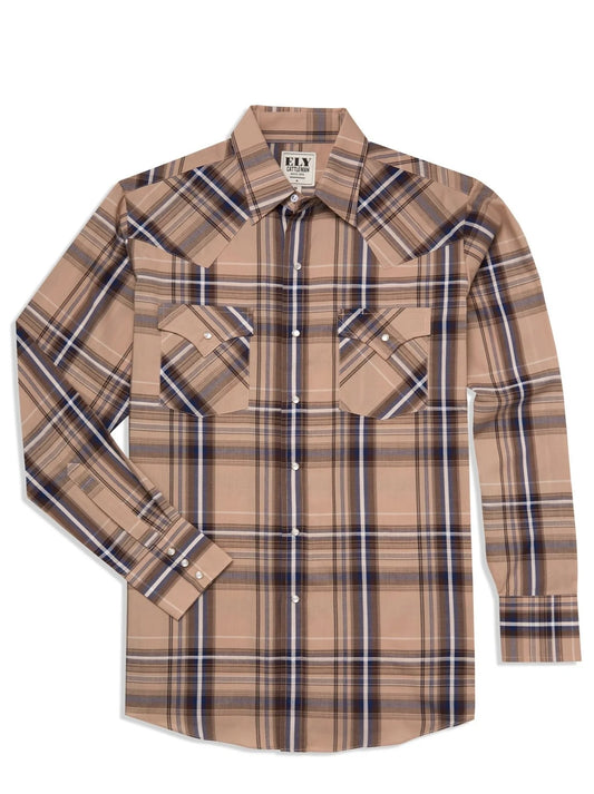 Long Sleeve Wide Plaid Tan