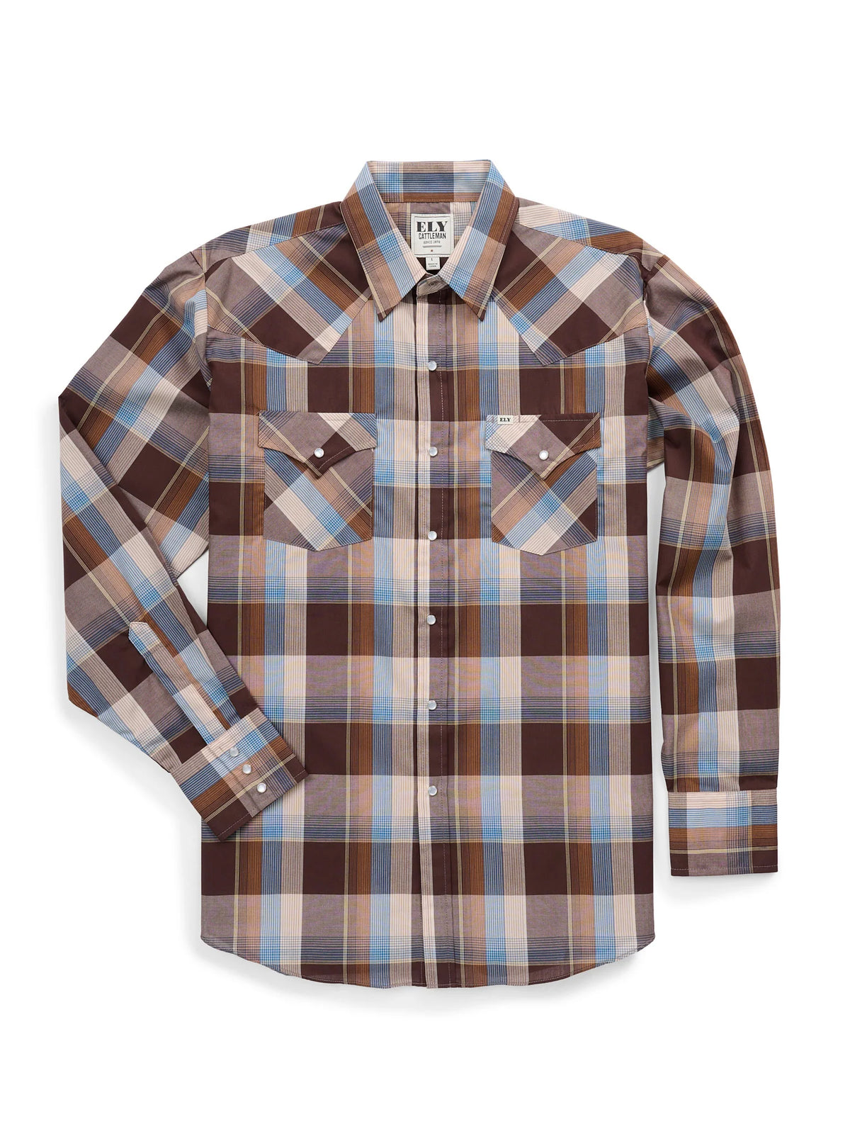 Men's Ely Cattleman Long Sleeve Textured Plaid Western Snap Shirt - 2029329