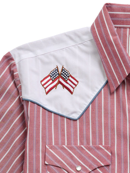 Short Sleeve Red Embroidered Flag 2036001-RD