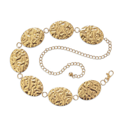 Hammered Metal Western Boho Oversized Concho Chain Belt