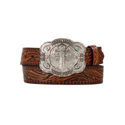 Angel Ranch Ladies Belt Feather Embossed - Tan - D140008608