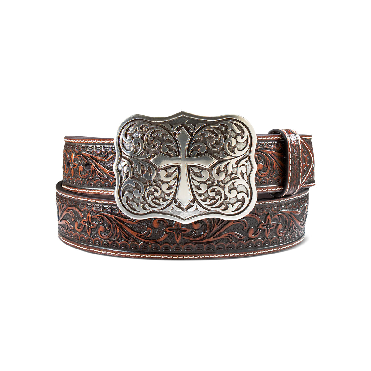 Ariat 1 1/2 Floral Embossed Cross Buckle Brown - A1569502