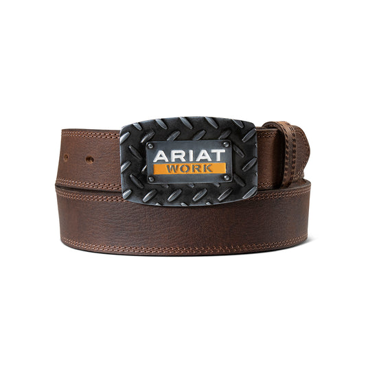 Ariat Mens Work Belt 1 1/2 Diamond Plate Buckle - Brown - A1701802