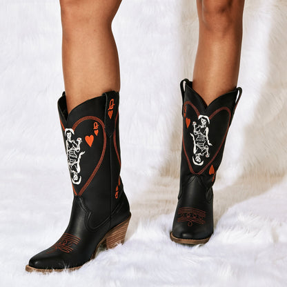 Women's Dingo Queen A Hearts  Leather Boot - Black - DI174-BK