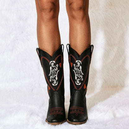 Women's Dingo Queen A Hearts  Leather Boot - Black - DI174-BK
