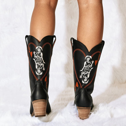 Women's Dingo Queen A Hearts  Leather Boot - Black - DI174-BK